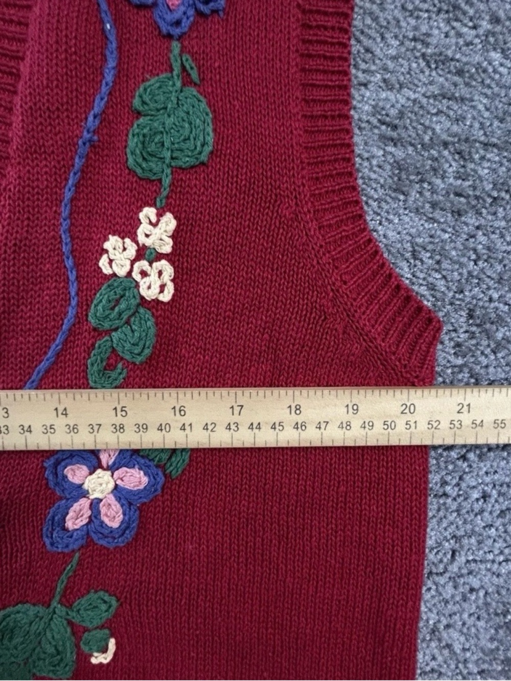 Orvis Sweater Vest L Embroidered Floral Ramie Hong Kong Granny Cottage Vtg 90s - Picture 7 of 8